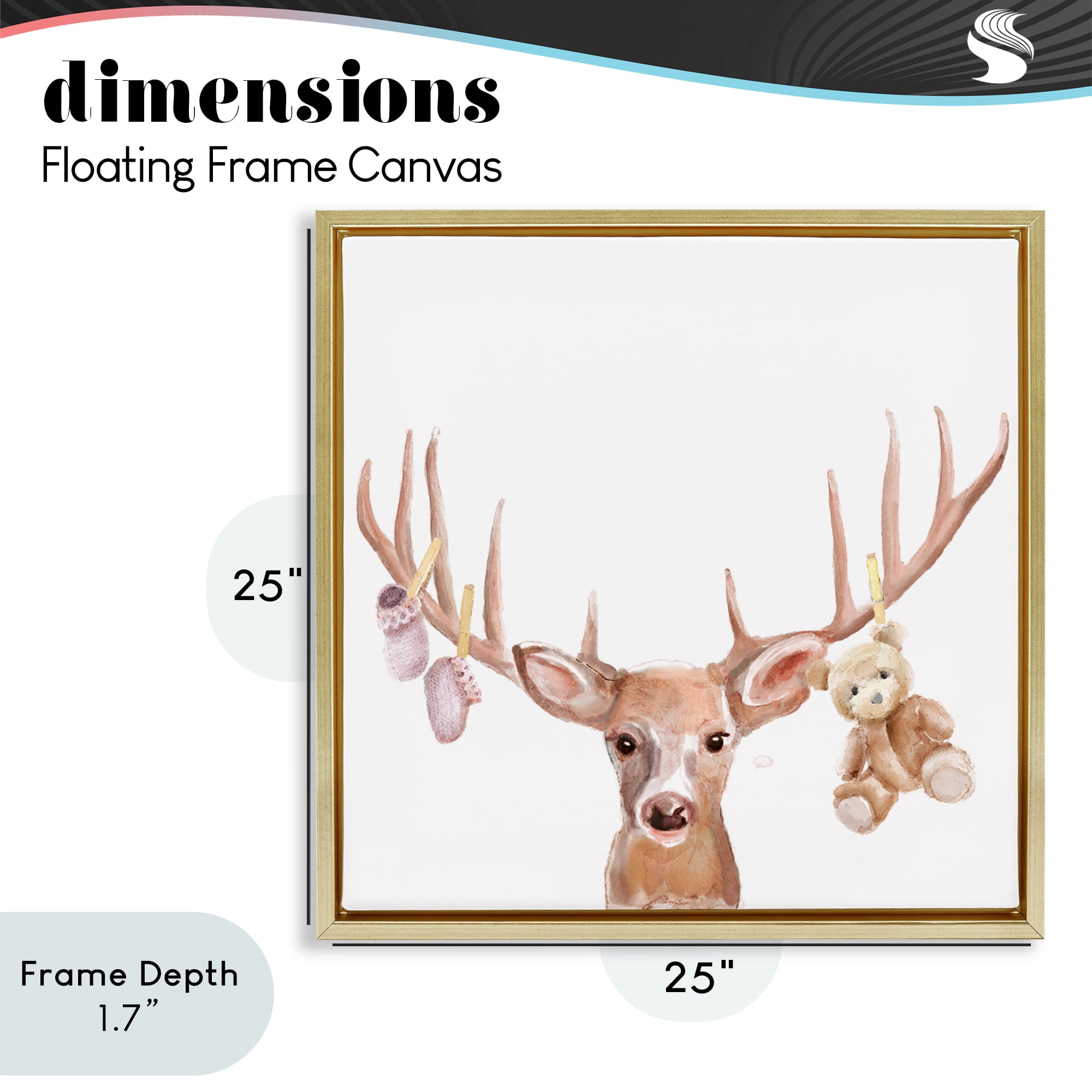 Stupell Industries Baby Girl Deer Antlers Gold Framed Floater Canvas Wall Art, design by Ali Lynne