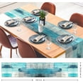 thumbnail image 2 of Farmhouse Table Runner, Modern Teal and Grey Abstract Art Painting for Kitchen Coffee Table Family Dinners Holiday Parties Wedding Events Decor(13x108 inch), 2 of 6