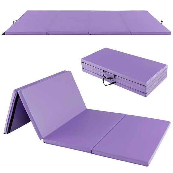 Gymax 8' x 4' x 2'' Folding Gymnastics Mat Tumbling Exercise PU Leather Cover for Yoga