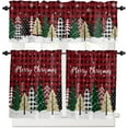 thumbnail image 2 of Kitchen Curtains Tiers and Valances Set, Merry Christmas Tree Snowflake Winter Red and Black Plaid Rod Pocket Valance Short Window Decor Curtains for Kitchen Cafe Bathroom, 27.5"x24", 3 Pieces Set, 2 of 5