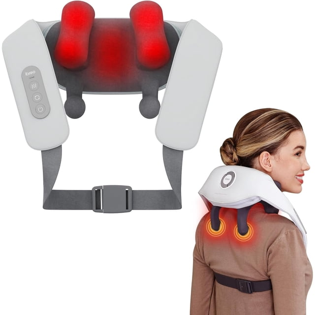 ibreo Cordless Shiatsu Neck and Shoulder Massager with Heat, 6D Deep Tissue Kneading, Adjustable Massage Head and Fast Heating, Gray