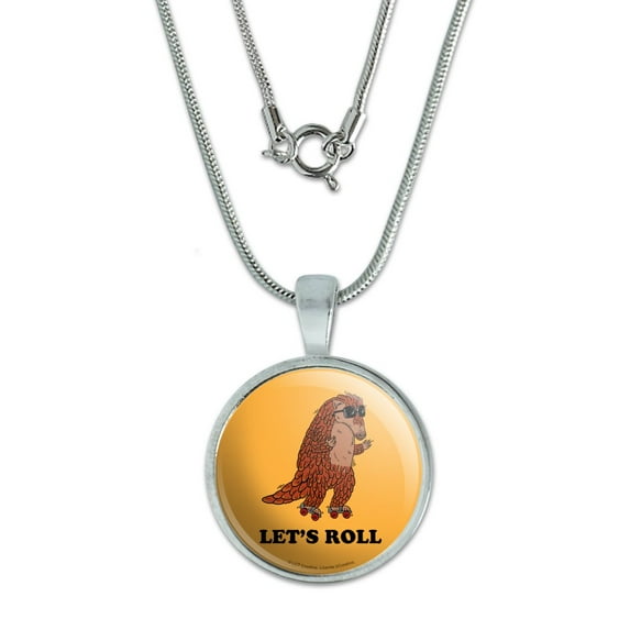 Let's Roll Armadillo Roller Skates Funny Humor 0.75" Pendant with Sterling Silver Plated Chain