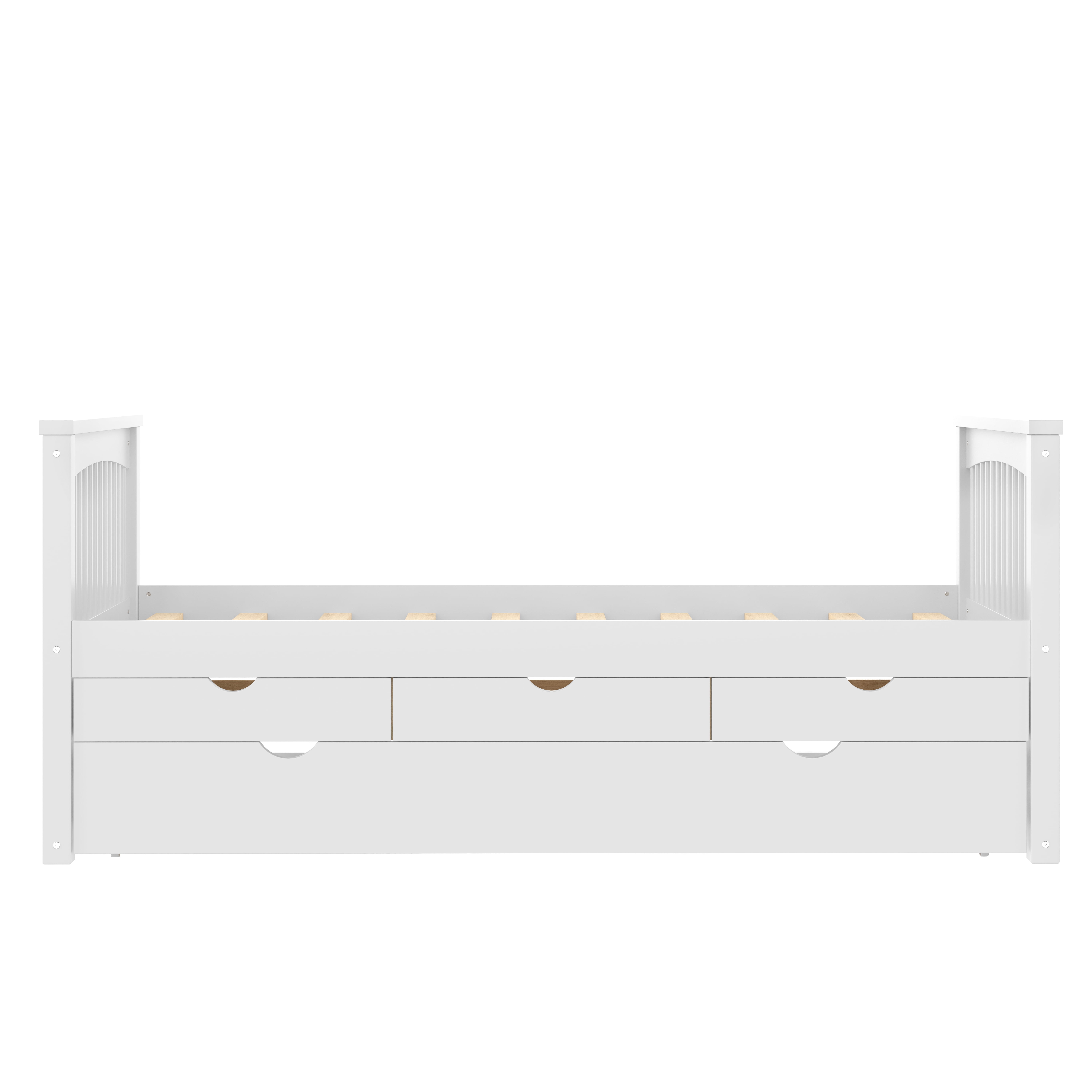 Mintazer Modern Twin Platform Bed with 3 Drawers & Trundle, Kids Wood Storage Bed for Bedrooms Guest Rooms, White