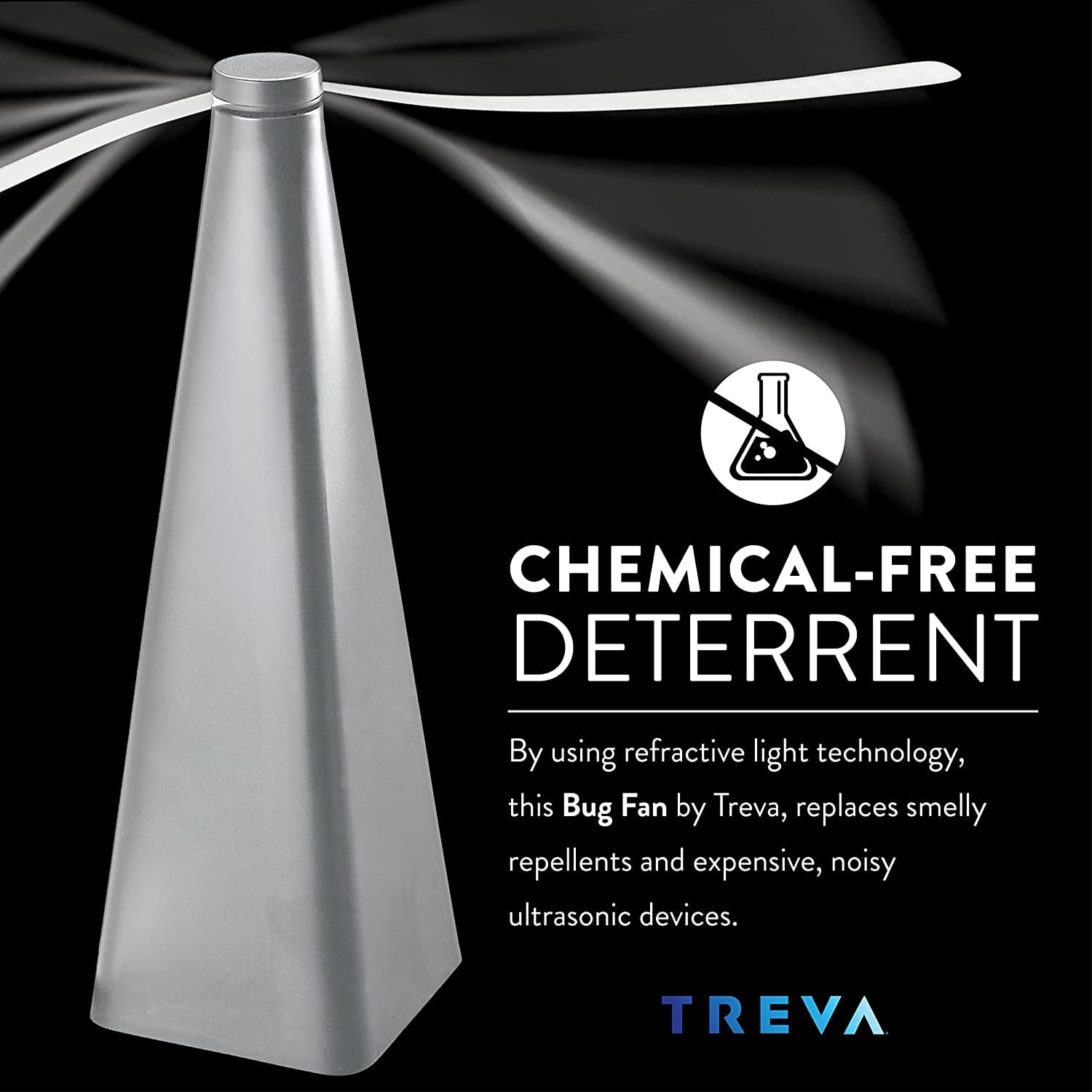 Treva Chemical Free Bug Fan Fly Deterrent with Holographic Blades to Clear Bugs, Mosquitoes, and Flies, Battery Powered Fly Fan - Silver, 2 Pack