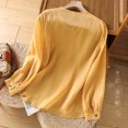 thumbnail image 4 of Elvqul Women Tshirts Yellow Long Sleeve Loose Solid Embroidered Round Neck Tops, 4 of 5