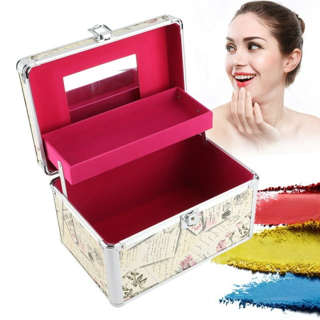 Gran Capacidad Cosmética Cosmética Herramientas de Extensión Caja de Almacenamiento ALUMINIO ALEACIÓN DE ALUMINIO DESERO DE DOBLE CAPA DE DISERO CASO DE MAQUILILEJE