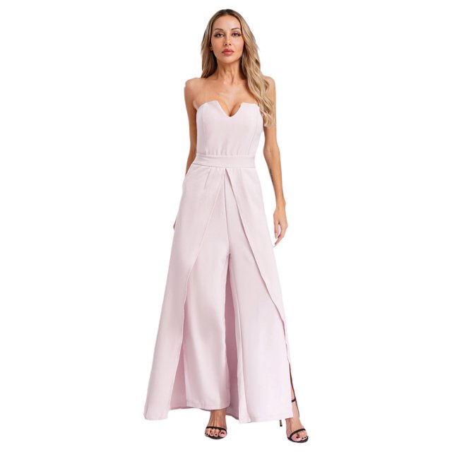 renvena Womens Off Shoulder Dress Ankle Length Ruffled Maxi Dressing Gown for Wedding Party Pink XL