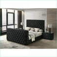 thumbnail image 6 of Bedroom Furniture Set, King Size Bed with Integrated TV Lift & 2 Nightstands, Modern Black Velvet Upholstery | Black | Fabric, 6 of 13