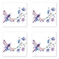 thumbnail image 1 of Dragonfly Coaster Set of 4, Watercolor Bug Butterfly Like Moth Branch Ivy Flowers Lilies Art, Square Hardboard Gloss Coasters, Standard Size, Green Purple and Blue, by Ambesonne, 1 of 2