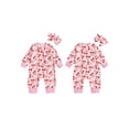thumbnail image 2 of Coduop Baby Girl Jumpsuit Bow Print Zip-up Round Neck Long Sleeve Romper Headband, 2 of 9