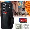 thumbnail image 3 of Design for Samsung Galaxy S23 5G Phone Case with Screen Protector Adjustable Wrist Strap Kickstand Credit Card Slot Slim Shockproof Hybrid Rugged Protective Cover for S 23 Women Men 6.1 inch Black, 3 of 14