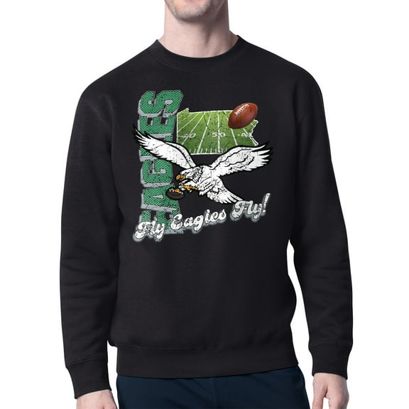 Men's-Starter Black Philadelphia Eagles Distressed Retro State Field Fleece Pullover Sweatshirt