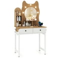 thumbnail image 1 of Gymax Small Vanity Desk w/ Mirror & Lights Cute Kitty Makeup Table w/Power Outlets, 1 of 8