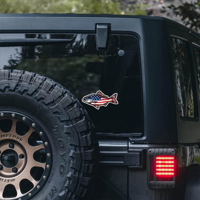 1PC American Flag Fishing Decal, Cartoon Pattern Vinyl Sticker for Car, Van, Truck, Wall, Laptop, Door, Window - Rear Placement, Plastic Surface Recommendation, Single Use, Animal Theme, Irregular Sha