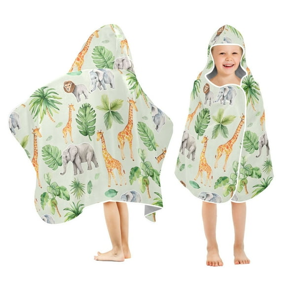 joogoo Tropical Elephant Giraffe Kids Hooded Beach Towel Baby Bath Towel 23.5"x50"