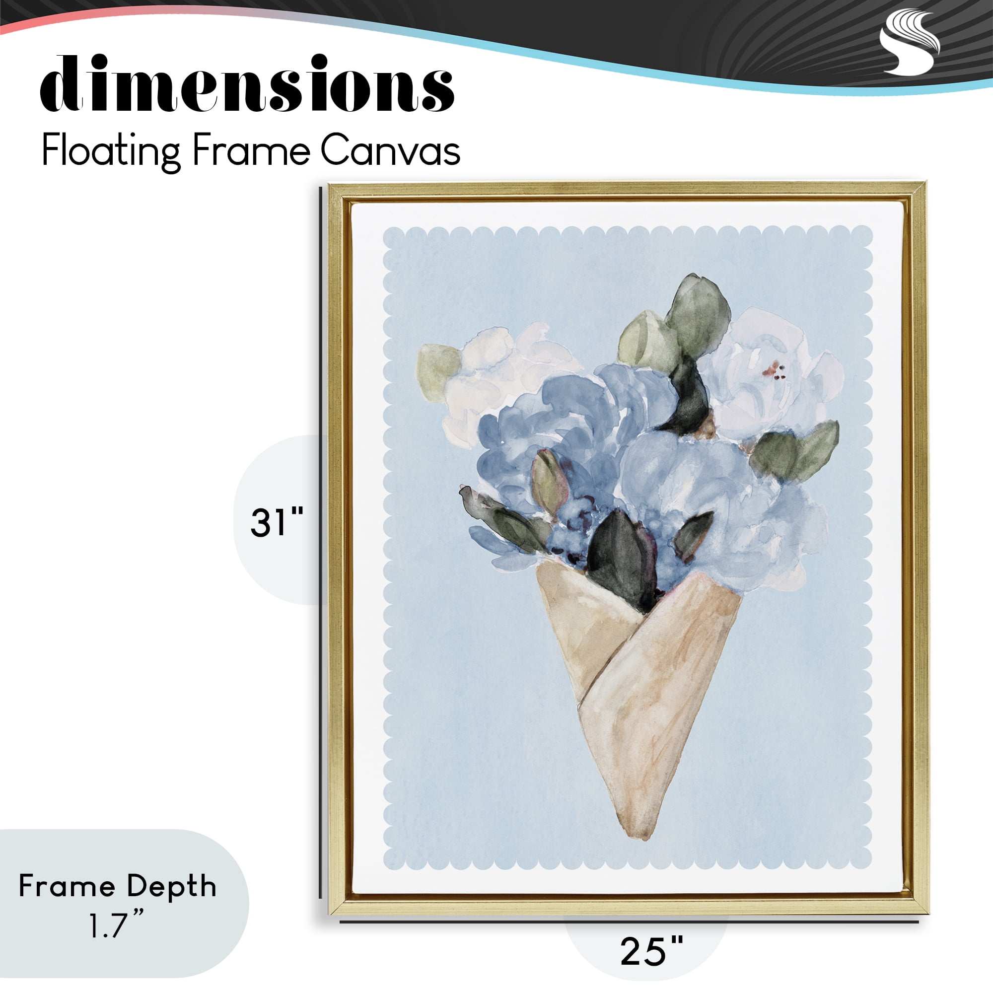 Stupell Industries Blue Gift Bouquet Gold Framed Floater Canvas Wall Art, design by Lanie Loreth