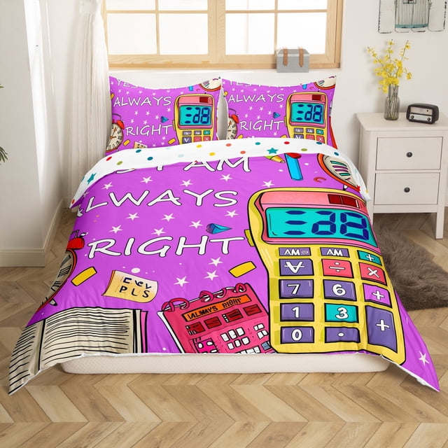 Erosebridal Cartoon Math Comforter Cover King, Learning Education Duvet Cover King, Mathematics Theme Decor, Reversible(No Comforter)