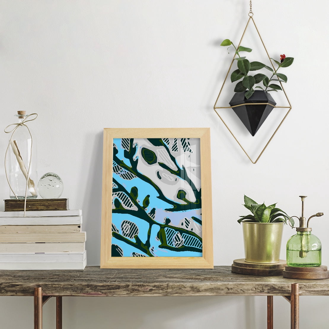 Abstract Tree Limbs I -Framed Print w/glass-Natural Wood