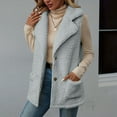 thumbnail image 2 of Htigea Women's Sherpa Sleeveless Jacket Fall Button Up Lapel Vest Casual Daily Outerwear Ladies Vests Gray XXL, 2 of 8