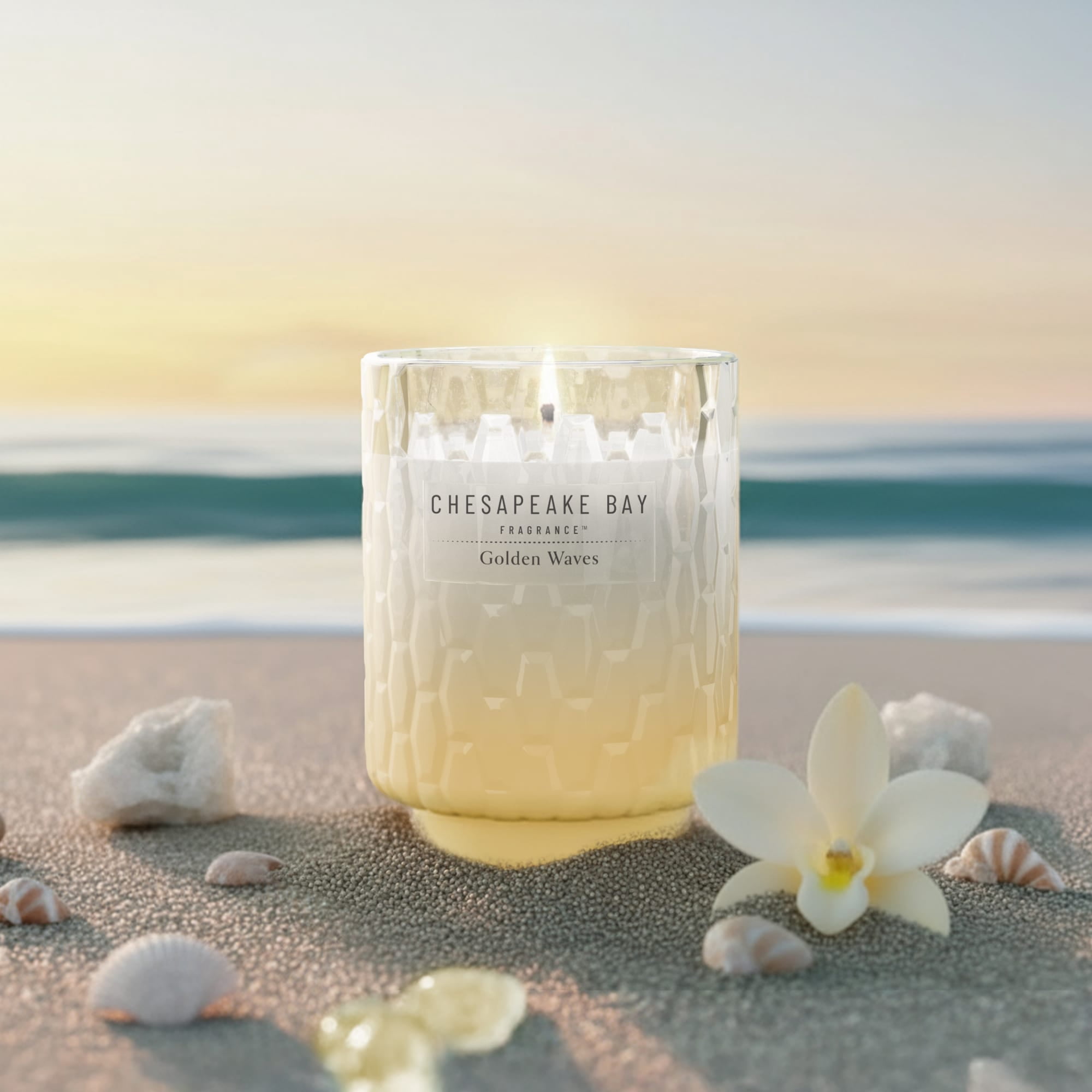 Chesapeake Bay Candle 8 oz | Golden Waves Scent |Exclusive Mood Evoking Fragrance |Textured Sea Glass-Inspired Jar