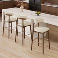 thumbnail image 3 of Hawsaiy Counter Height Bar Stools Set of 3, 30.5" Solid Wood Barstools with Curved Back, Upholstered Fabric Seat & Metal Footrest, Mid-Century Modern Kitchen Island Chairs, Beige, 3 of 11