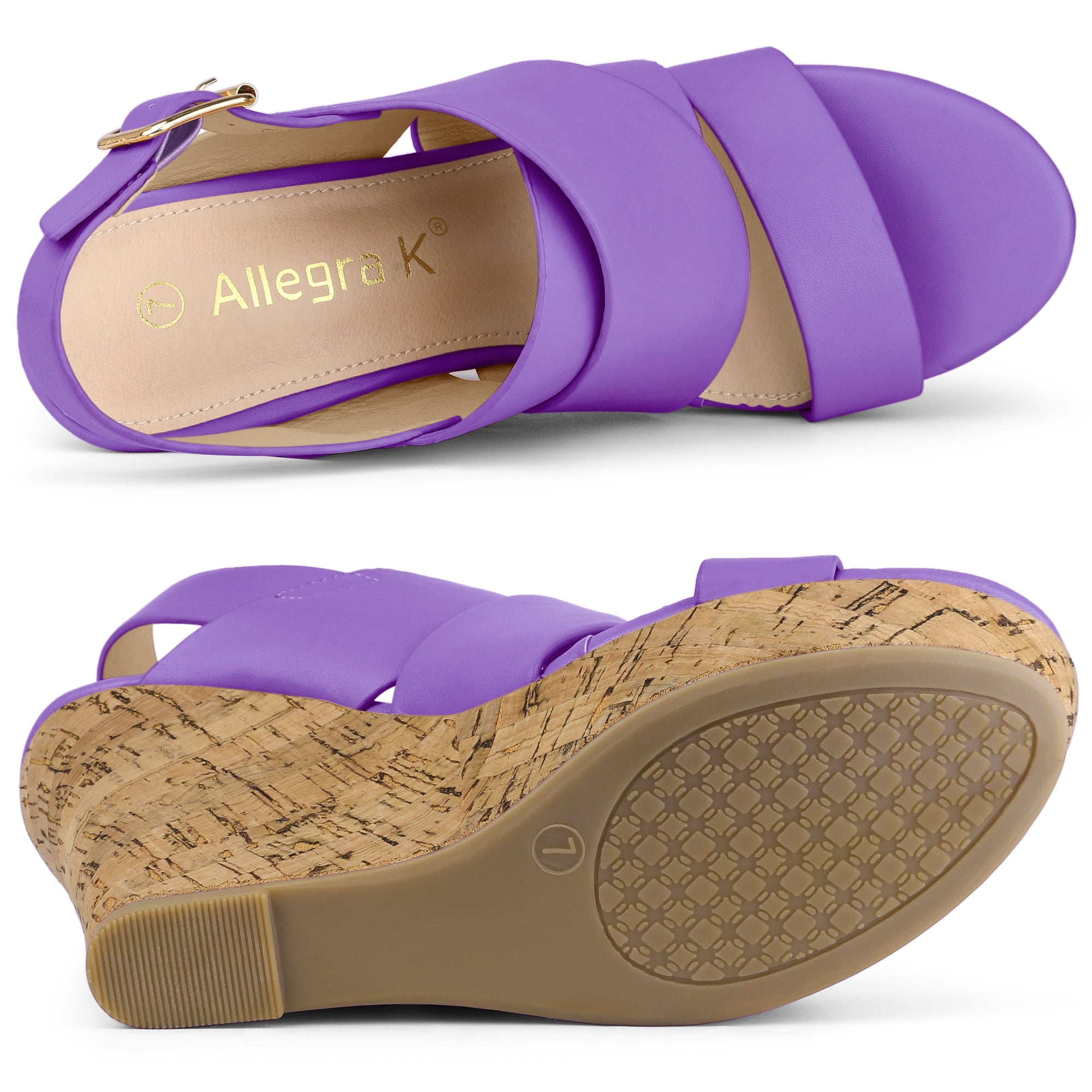 DARING DIVA Women's Wood Strappy Platform Wedge Sandals Purple US8/UK 6/EU 38.5