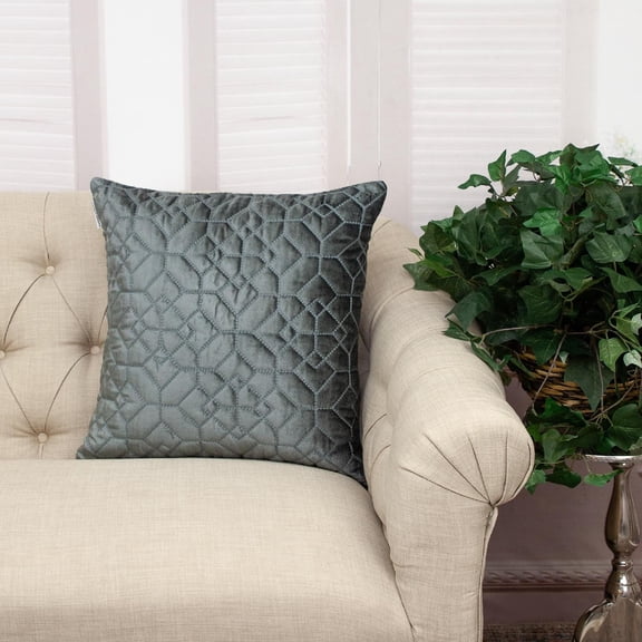 Nassau Collection Tuffed Velvet Quilt Geometric Stitched Square Throw Pillow - 20" - Gray