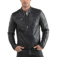 thumbnail image 2 of Mens Sheepskin Real Leather Jacket Zipper Biker Moto Slim Fit Jacket MJF060, 2 of 4