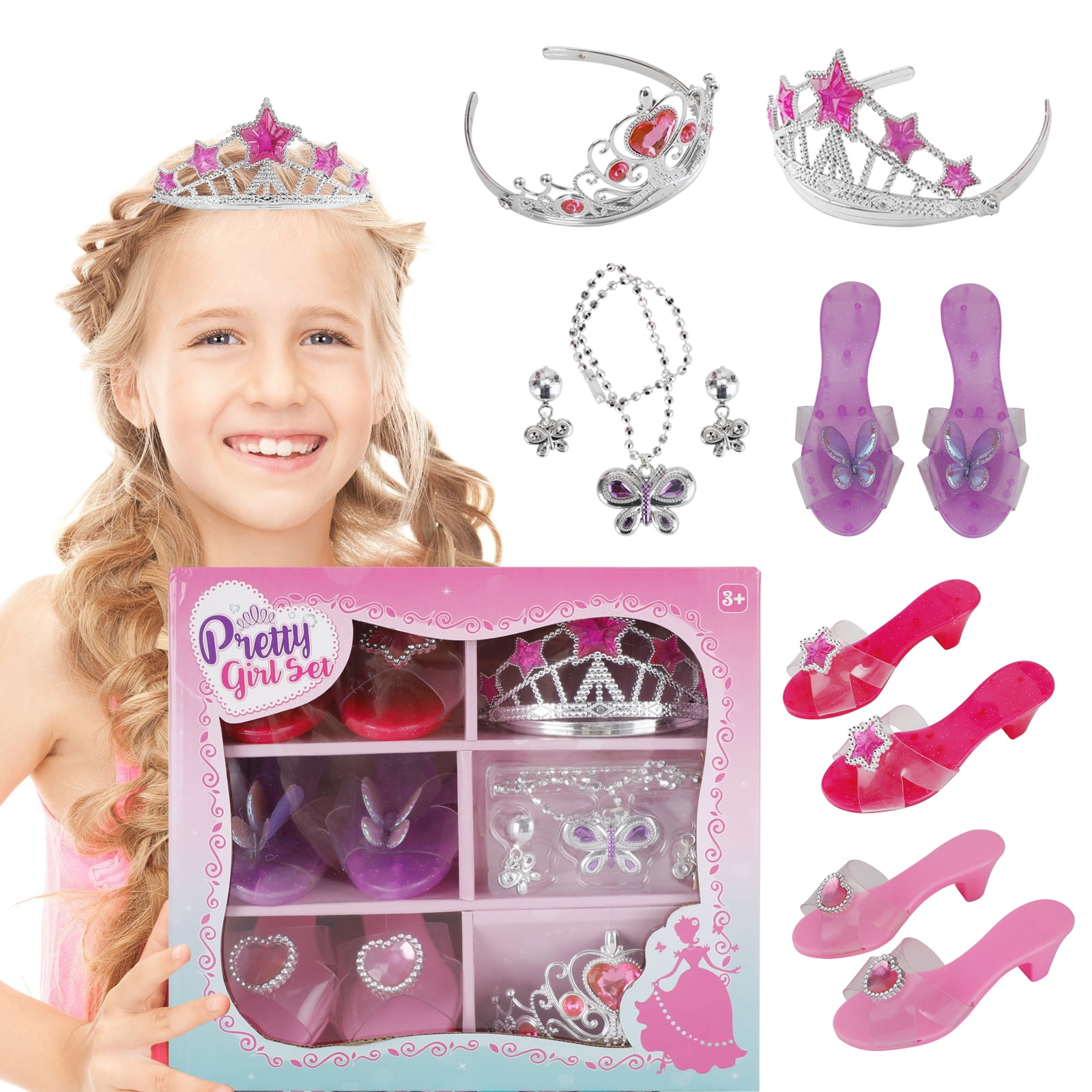 Toys for Girls Jewelry,37PCS Princess Toddler Girl Toys Age 6-8  for Pretend Play & Dress Up, Adjustable Ring Clip on Earrings Kids Toys for  3 4 5 6 7 8 9