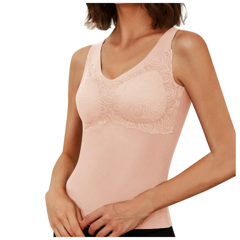 MRULIC intimates for women Women's Traceless Thermal Vest Plus Fleece Large  Size Underwear Wear Bra With Breast Padding Bra Beige + L
