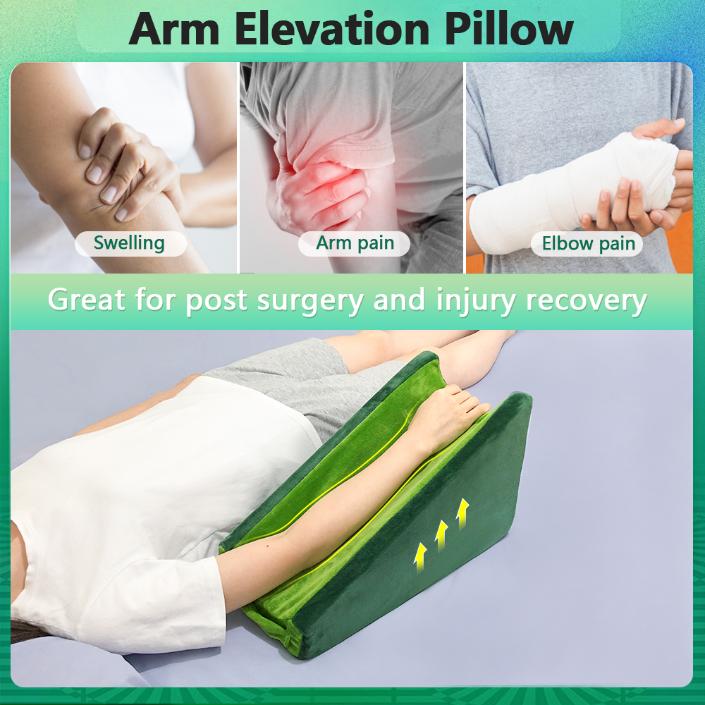 Arm Elevation Pillow for Post-Surgery Recovery, Arm Rest & Wrist Support for Sleeping, Broken Arm, Carpal Tunnel & Elbow Pain, Arm Elevator Foam Wedge for Adults