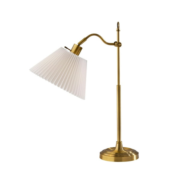 Adesso Derby 26" 1-Light Adjustable Shade Antique Brass Table Lamp with Taper Shade