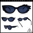 thumbnail image 2 of Womens Cat Eye Asymmetrical Rock Candy Crystal Runway Plastic Sunglasses All Black, 2 of 7