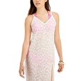 thumbnail image 4 of MIKEN SWIM Women's Ivory Animal Print Textured Slit Dress Deep V Neck Metallic Lurex Swimsuit Cover Up M, 4 of 7