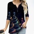 thumbnail image 6 of Womens Christmas 3/4 Sleeve Tops with Buttons V Neck Graphic Tshirts Printed Holiday Outfits Cute Tee Shirts (3XL, Dark Blue), 6 of 7