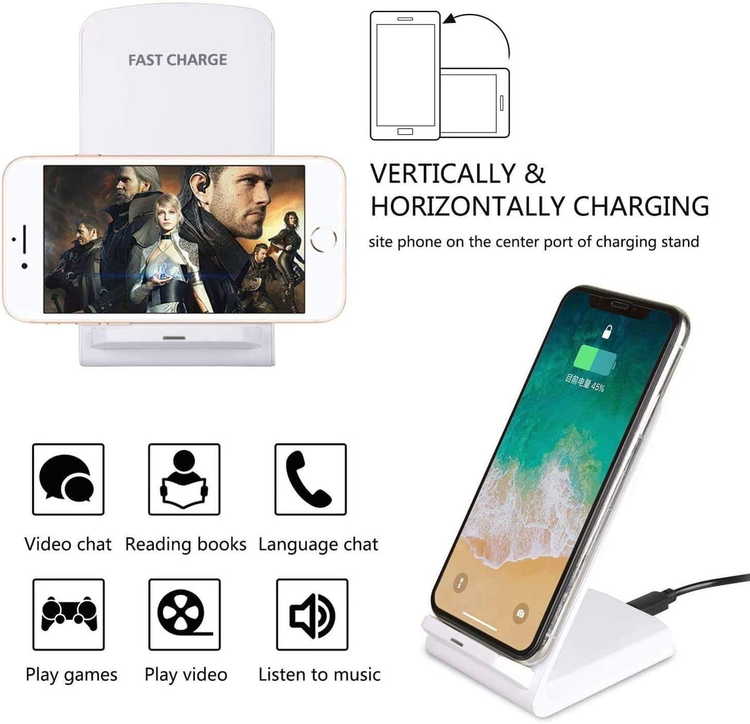 10W Fast Wireless Charger for iPhone 16/Pro/Max/Plus - Stand Detachable 2-Coils Charging Pad Slim for iPhone 16/Pro/Max/Plus