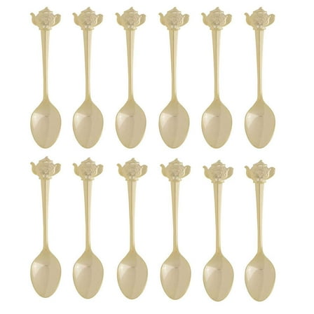 Fino Demi Spoon Set, Teapot Design, Gold Plated Stainless Steel, Set of 12