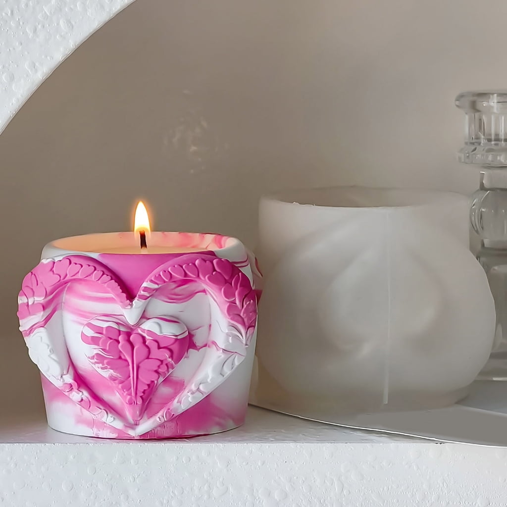 Aurgiarme Candle Cup Mold Heart Shape Planter Moulds for Crafting Unique Candle Cup Suitable for Handmade Candle Cup
