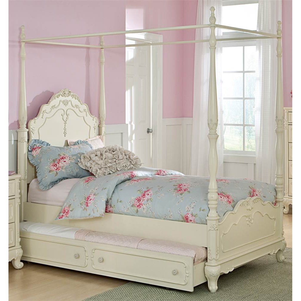Homelegance Cinderella Canopy Poster Bed in Antique White (Twin