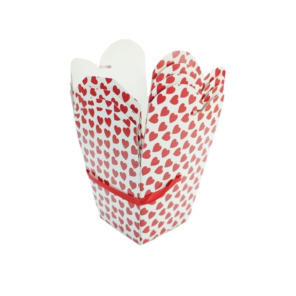 Heart Take Out Boxes, Red and White, 4" x 4" x 4", 4 Count, Valentine's Day by Way To Celebrate