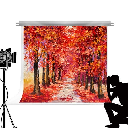 Image of ABPHOTO Polyester Oil Painted Photo Background Old Master Autumn Maple Road Backdrop for Wedding Studio Photography 7x5ft