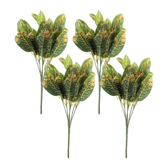 FESTFENDS 4Ud Follaje Artificial Croton Verde Para En Casa Oficina Y Eventos