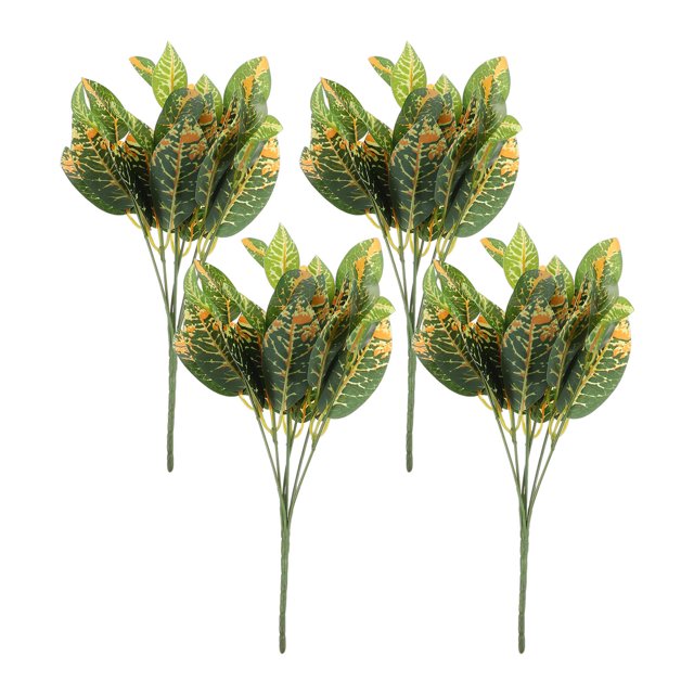 FESTFENDS 4Ud Follaje Artificial Croton Verde Para En Casa Oficina Y Eventos