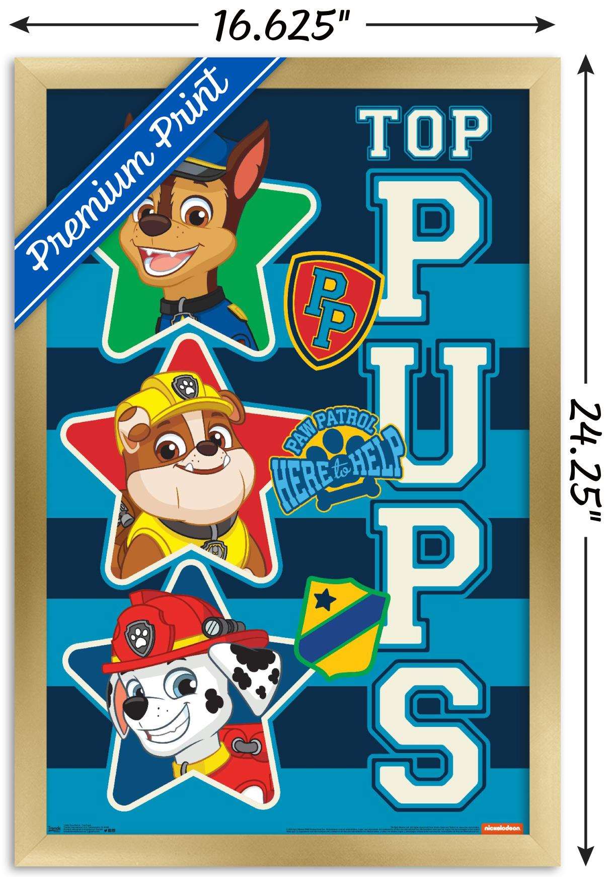 Nickelodeon Paw Patrol - Top Pups Wall Poster, 14.725" x 22.375", Framed