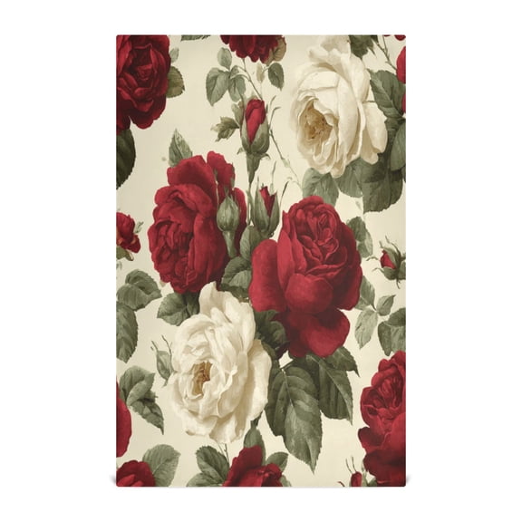 Multi-Purpose Kitchen Towels 28x18 Inch Dishcloths with Hanging Loop Decorative and Practical Towels for Kitchen, Dining Red and White Roses