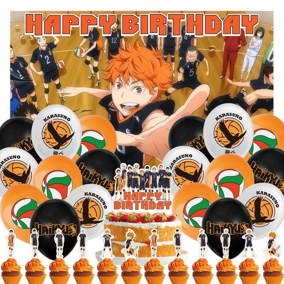 32 Pcs For Haikyuu Cartoon Animation Theme Party Decorations,With 5*3ft Birthday Backdrop Decorations,18 Balloons,13 Cupcake Toppers,for Birthday Party Supplies Decorations