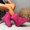 thumbnail image 4 of Rokment Furry Faux-Fur Boots for Women Winter Fuzzy Snow Boots Plush Lined Warm Comfy Indoor Outdoor Mid Calf Flat Short Booties with No Heel Pink Size 9, 4 of 7