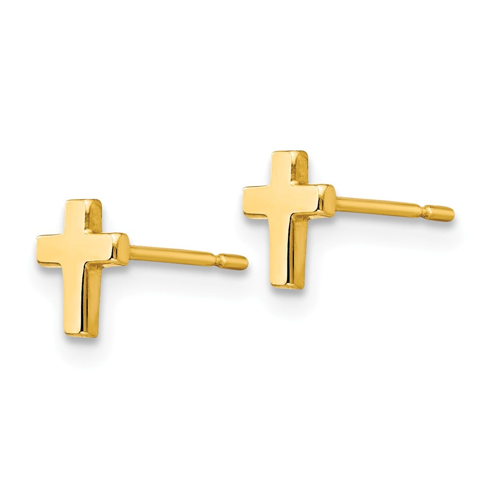 Solid 14k Yellow Gold Children's Cross Post Studs Earrings - 6mm x