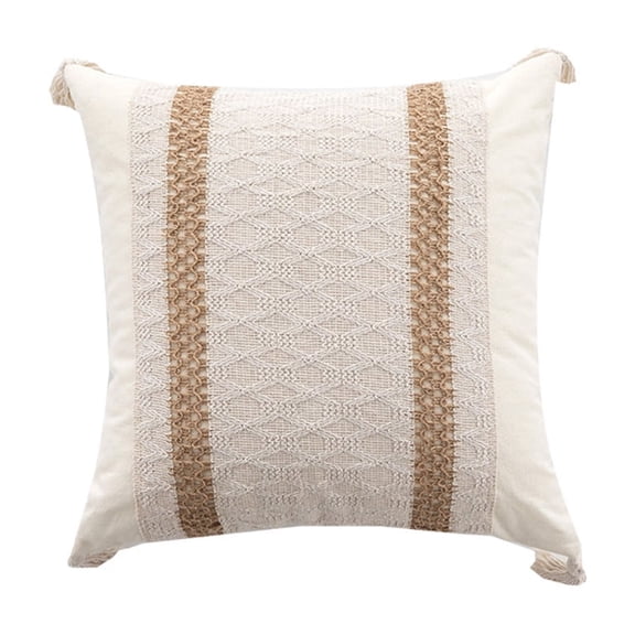 WNFJR Boho Throw Pillow Covers 17.71x17.71 Inch Woven Tufted Farmhouse Pillows Cover with Tassels Textured Striped Cushion Case Neutral Pillow Cases Decorative Pillowcase for Sofa, Couch, Bed