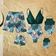 WREESH Mommy and Me Swimsuits for Girls One Piece Swimsuit Fashion Cute Plant Flowers Recreational One-Piece Swimsuit Family Parent-Child Wear Green
